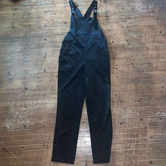Frnch Paris black velvet L normcore bib overalls - Picture 1 of 5